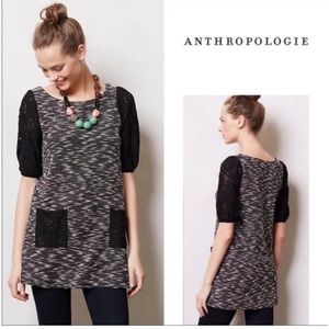 Anthropologie Postage Stamp Black & Grey Lace Tunic Top Size XL